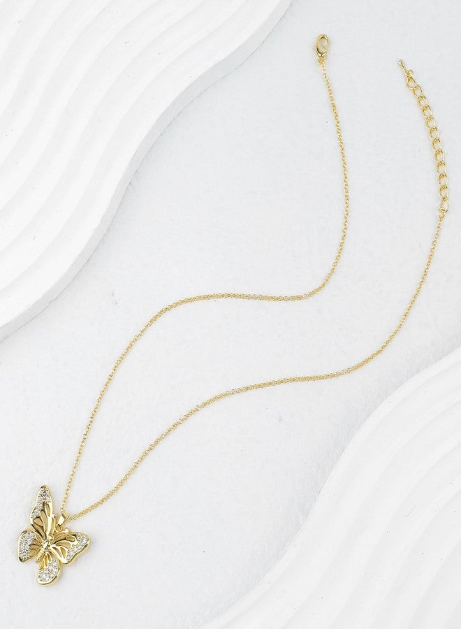 MOONWALTZ Gold Butterfly Necklace for Women 14K Gold Plated Hollow Butterfly Pendant Necklace Insect Fairy Cubic Zirconia Butterfly Charm Necklace Adjustable Chain Trendy Jewelry Gift for Women - Image 4